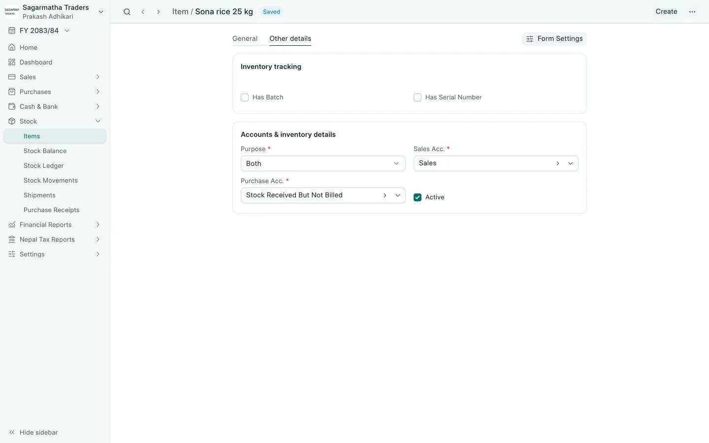 BookPana item inventory tracking showing fictional demo records, desktop layout