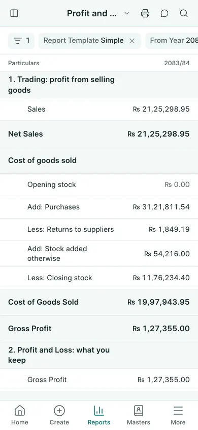 BookPana: income, cost of goods and operating expenses, phone layout